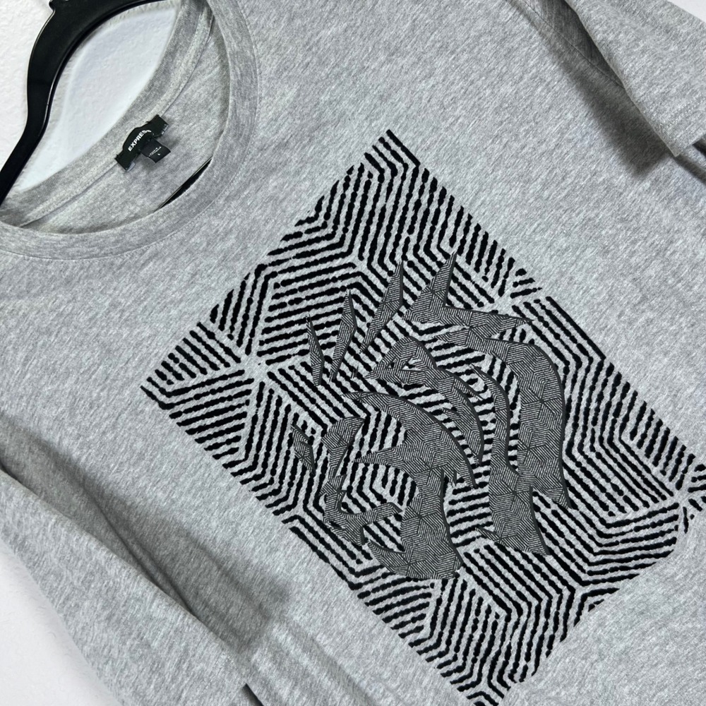 Express Mens Gray Graphic Print Crew Neck Short Sleeve‎ T Shirt